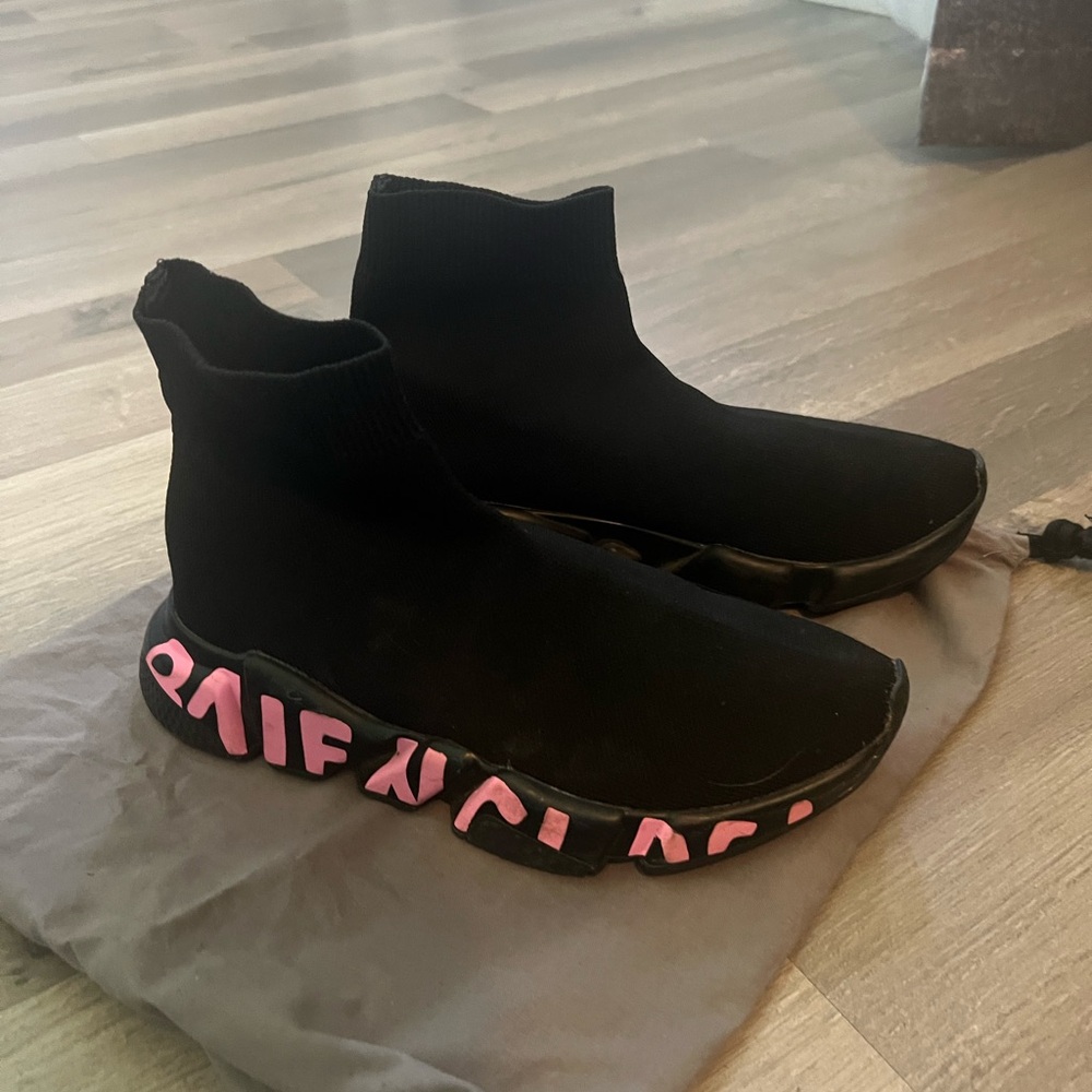 Balenciaga Black Sneakers with Pink Details